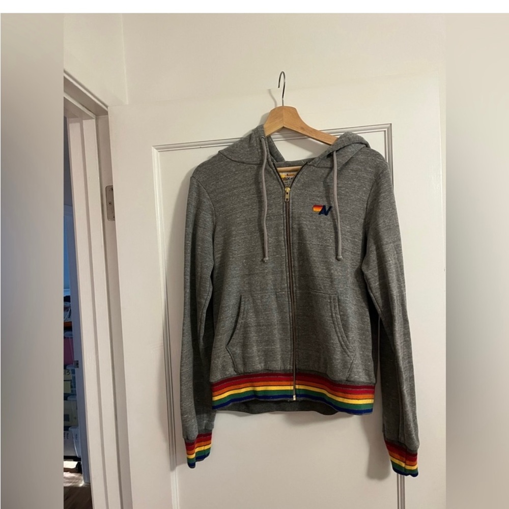 Women’s Gray Rainbow Aviator Nation zip up.